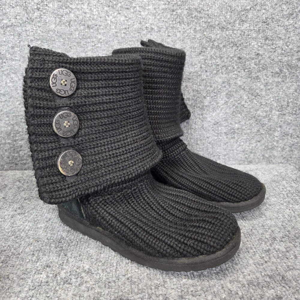 UGG Australia Black Lattice Cardy Sweater Knit Boots Womens Size 6 S/N 5819